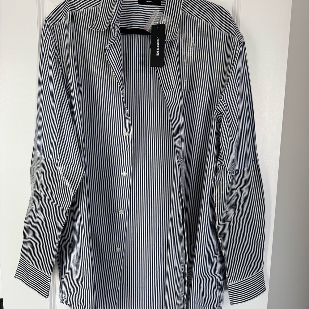Diesel Black and White Striped Casual Shirt